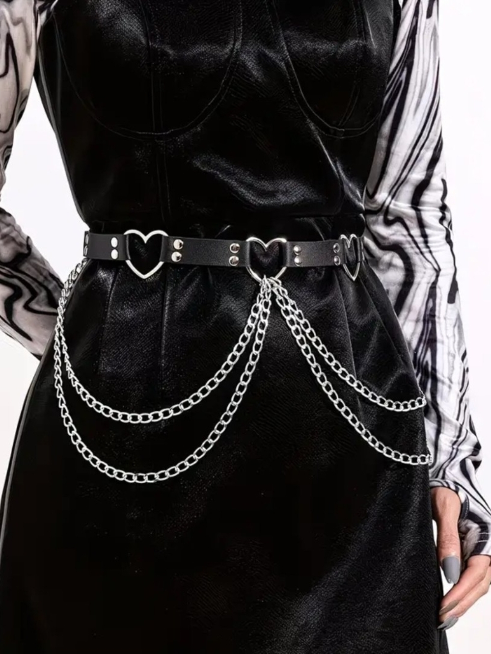 Trends-Chain Heart Black PU leather Belt, Emo Punk Grunge Goth Belt, Gothic Punk
